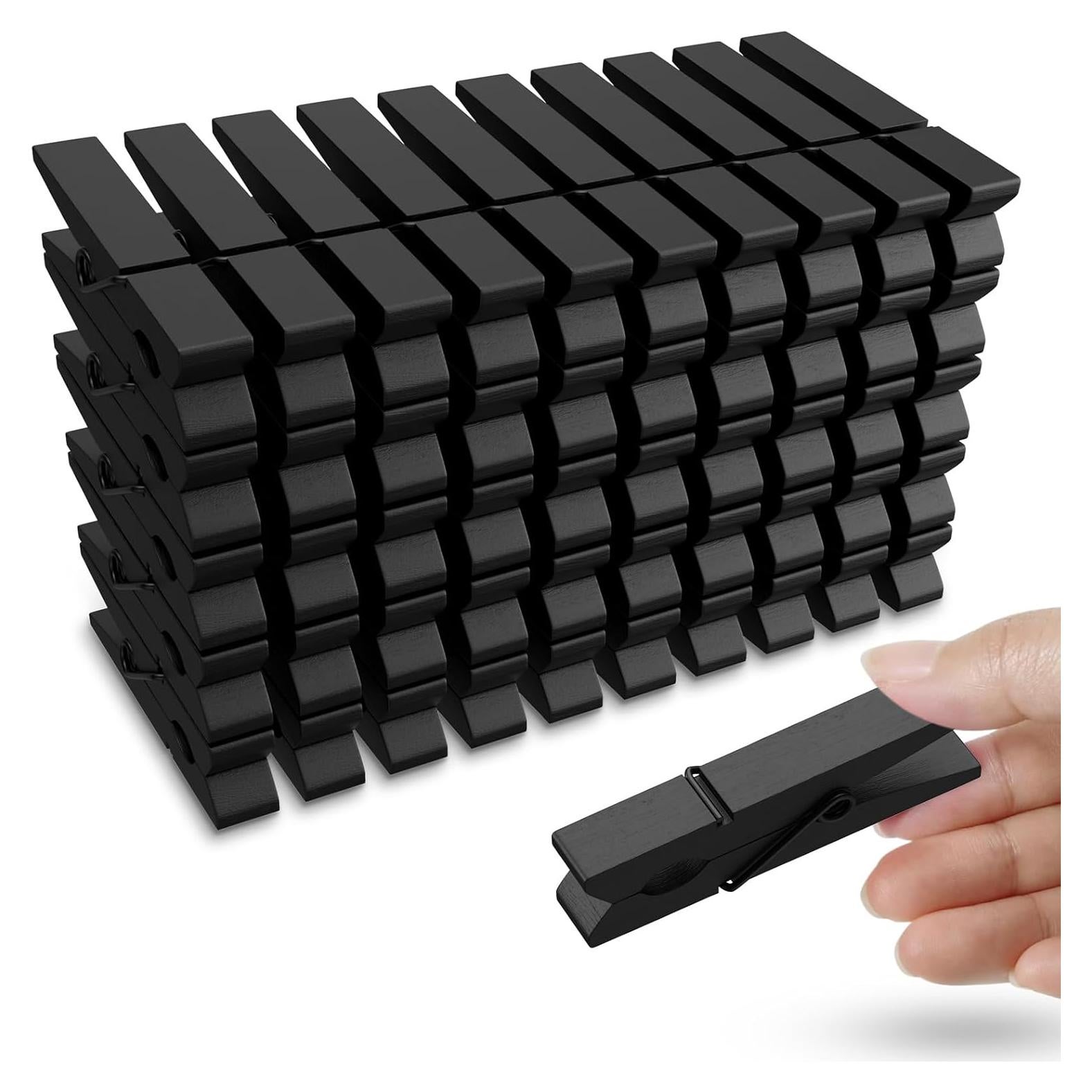 50 Pinzas de Madera de Colores Negras HONGYUTAI 7.37 cm