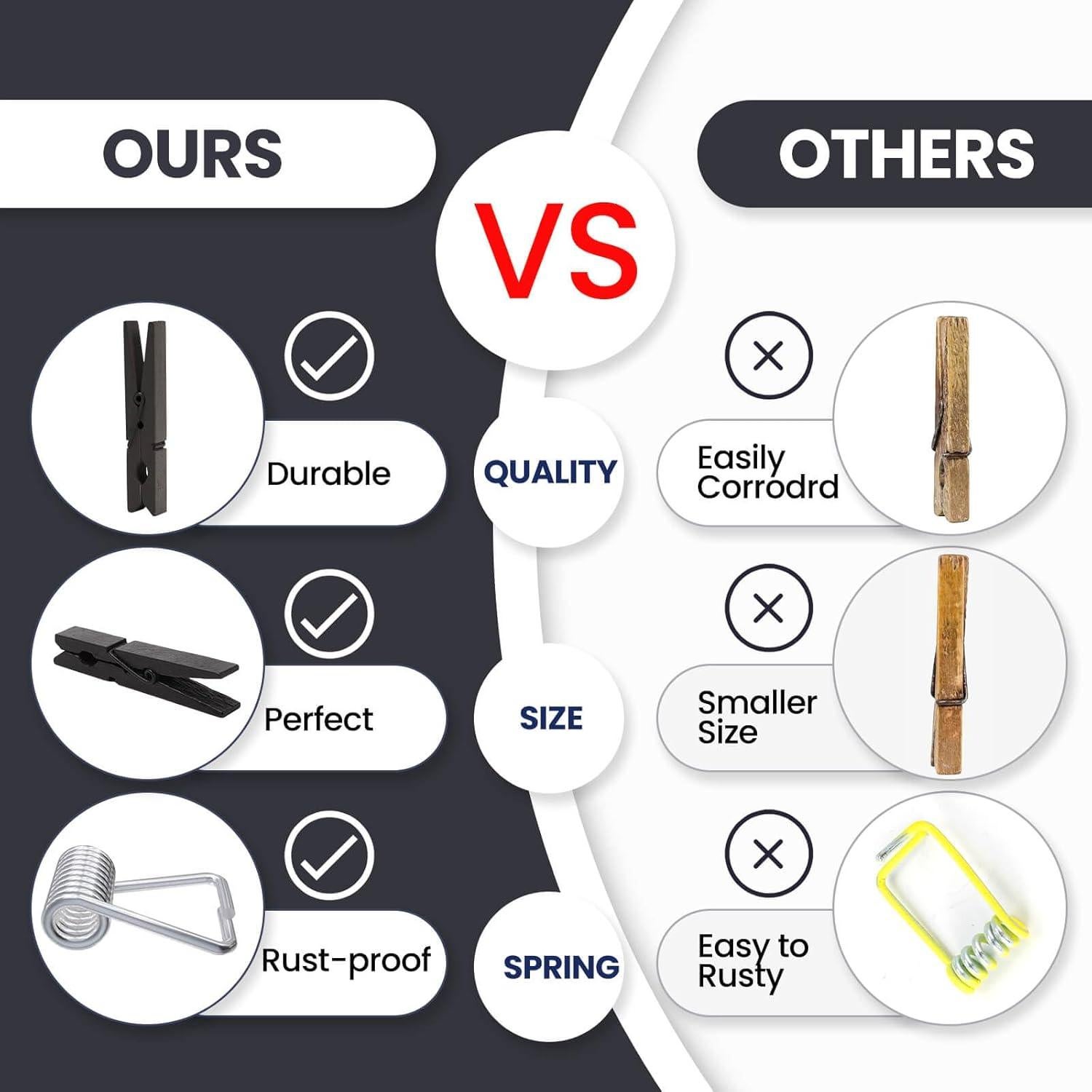 50 Pinzas de Madera de Colores Negras HONGYUTAI 7.37 cm