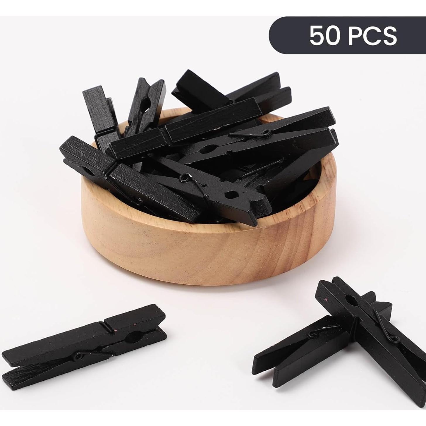 50 Pinzas de Madera de Colores Negras HONGYUTAI 7.37 cm