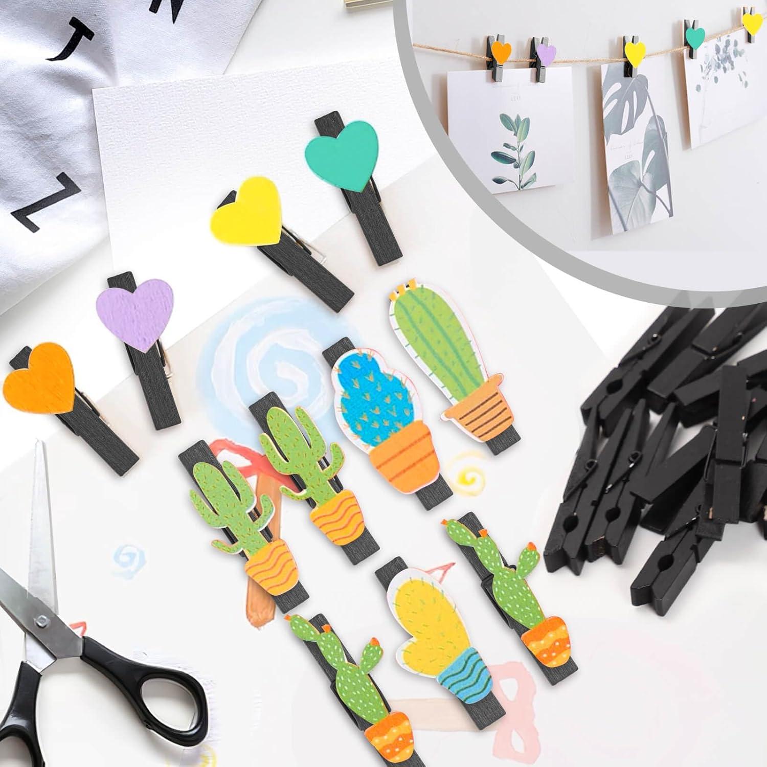 50 Pinzas de Madera de Colores Negras HONGYUTAI 7.37 cm