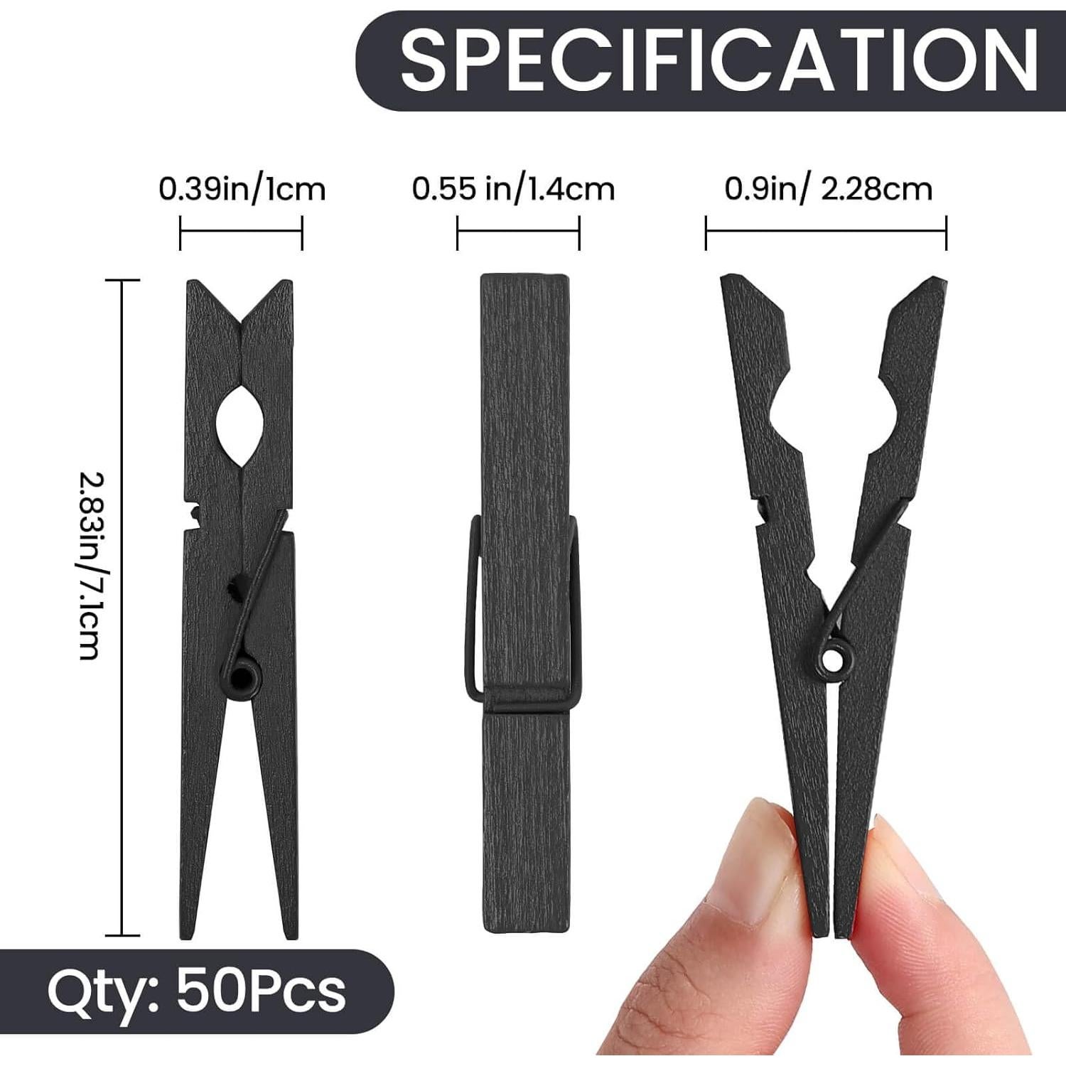 50 Pinzas de Madera de Colores Negras HONGYUTAI 7.37 cm