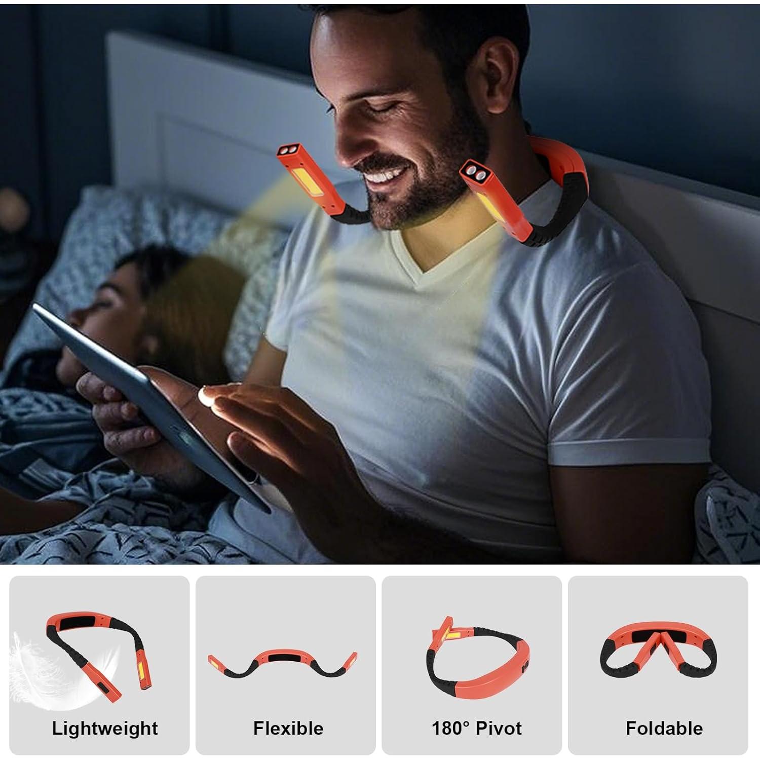 Luz de Lectura para el Cuello LED Naranja Recargable 80Hrs