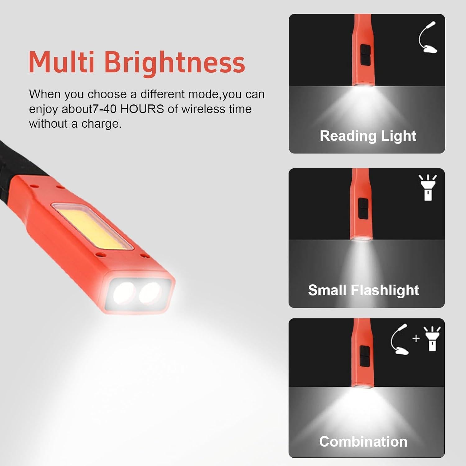 Luz de Lectura para el Cuello LED Naranja Recargable 80Hrs