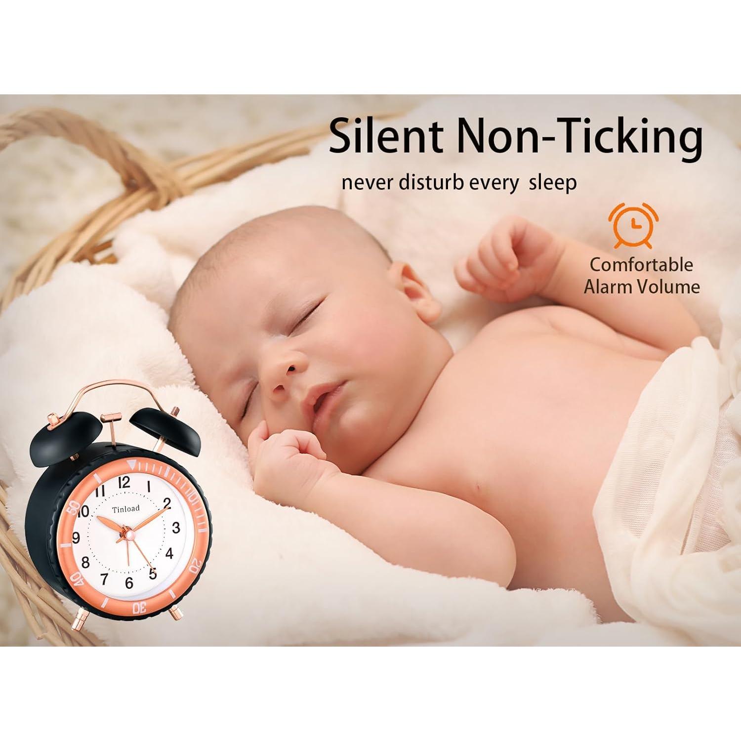 Reloj Despertador Analógico Tinload Retro Negro Sin Tic Tac