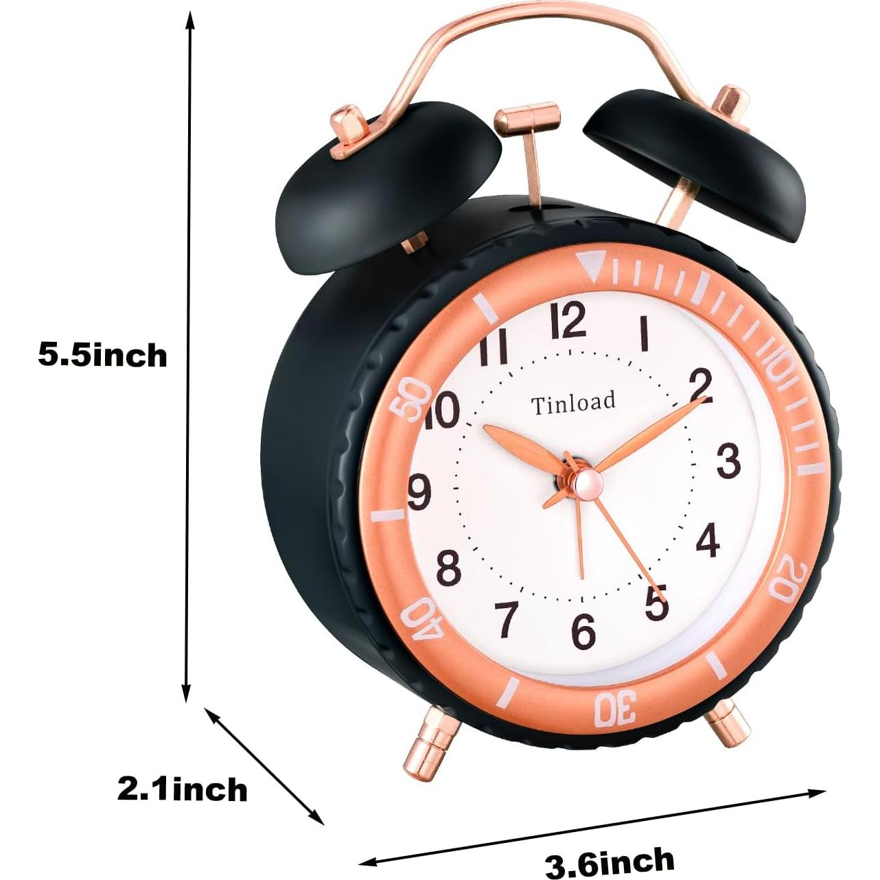 Reloj Despertador Analógico Tinload Retro Negro Sin Tic Tac