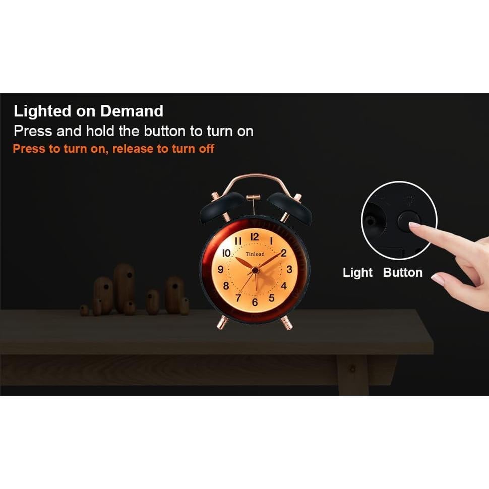 Reloj Despertador Analógico Tinload Retro Negro Sin Tic Tac