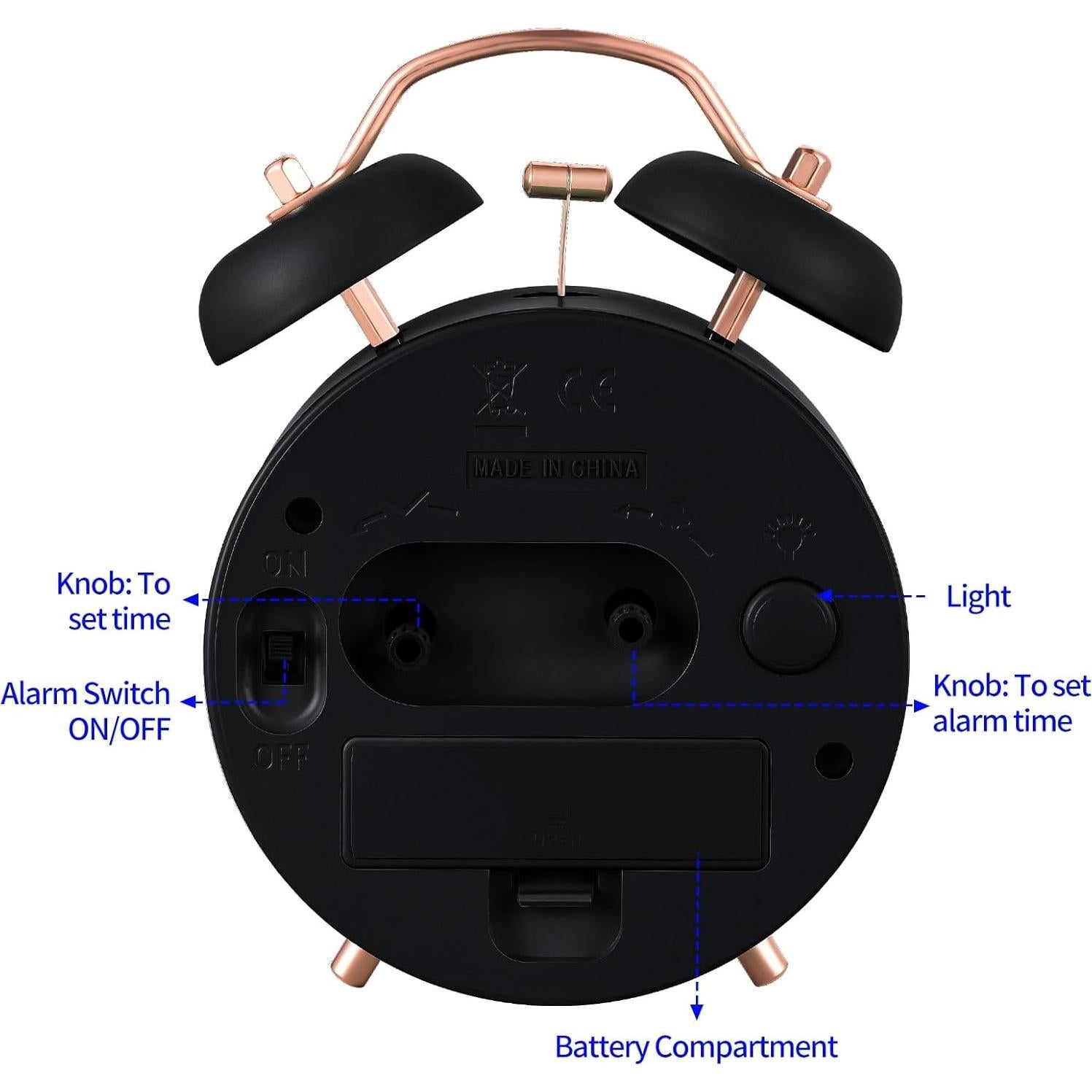 Reloj Despertador Analógico Tinload Retro Negro Sin Tic Tac