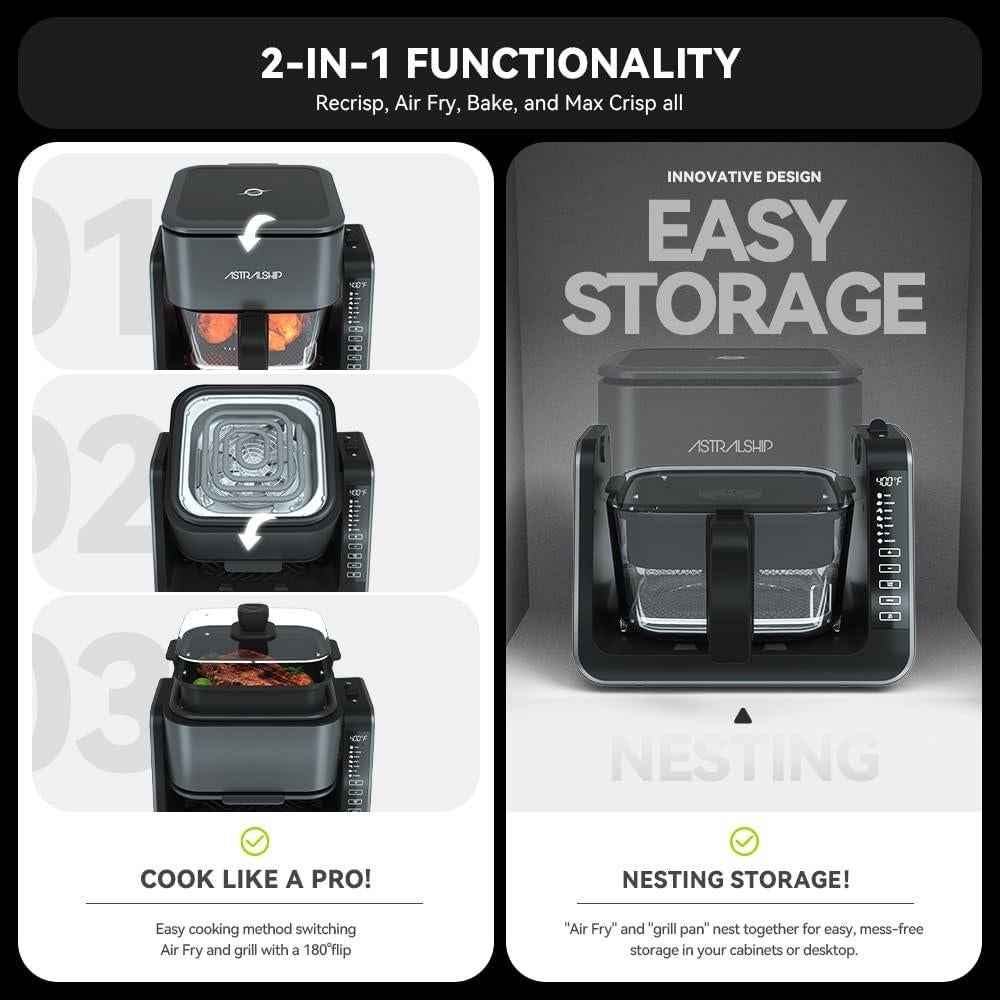 Combo Freidora de Aire y Parrilla ASTRALSHIP 4.2L Vidrio