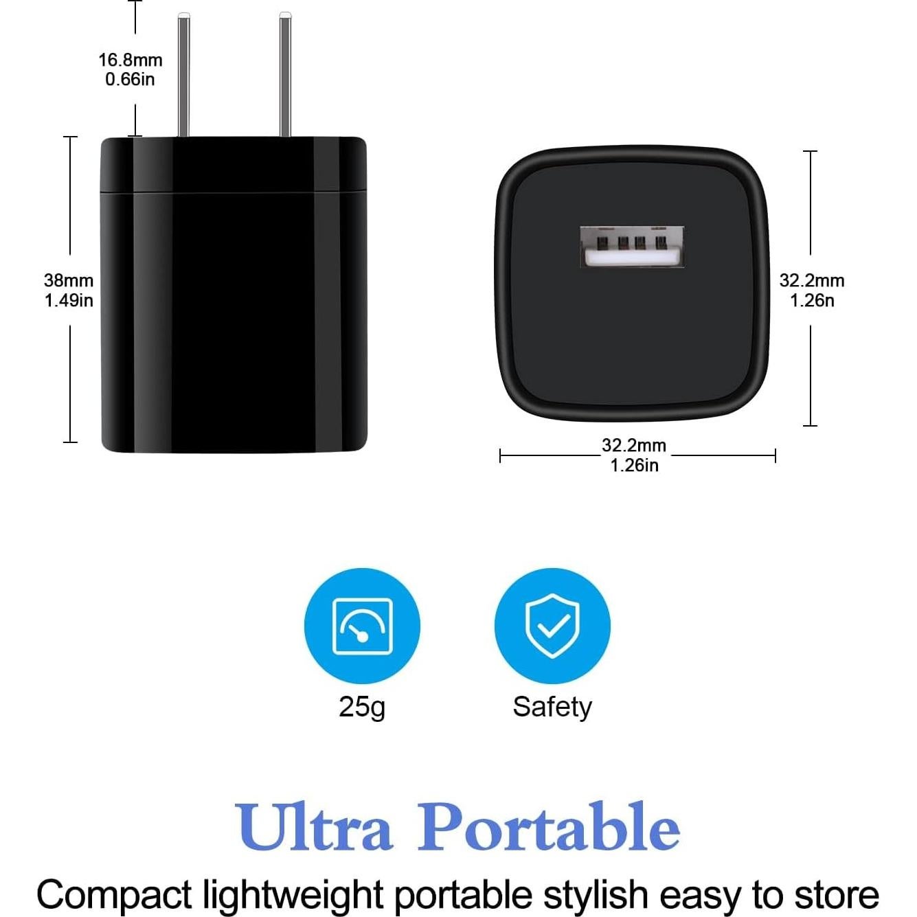 Cargador de Pared USB HOOTEK 5V 1A Paquete de 4 Negro