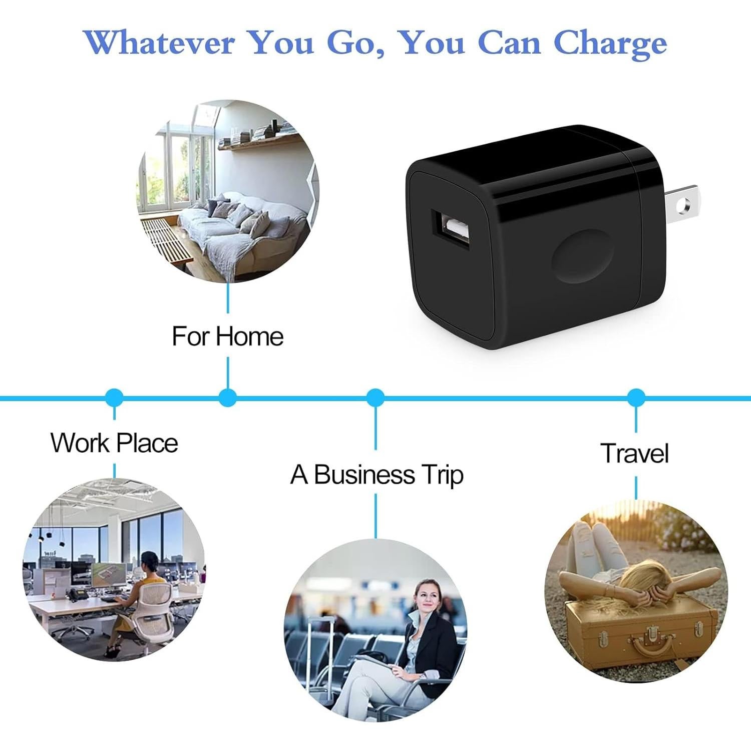 Cargador de Pared USB HOOTEK 5V 1A Paquete de 4 Negro