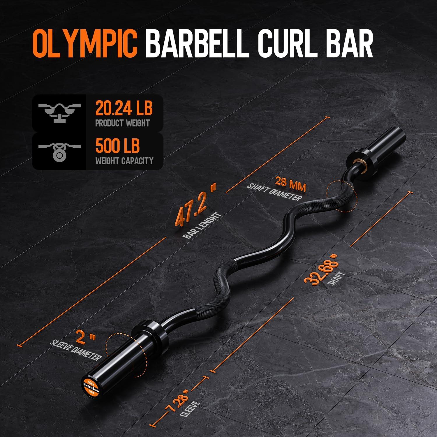 Barra Olímpica EZ Curl ExtreSpo 119.38 cm Cromada 500 kg