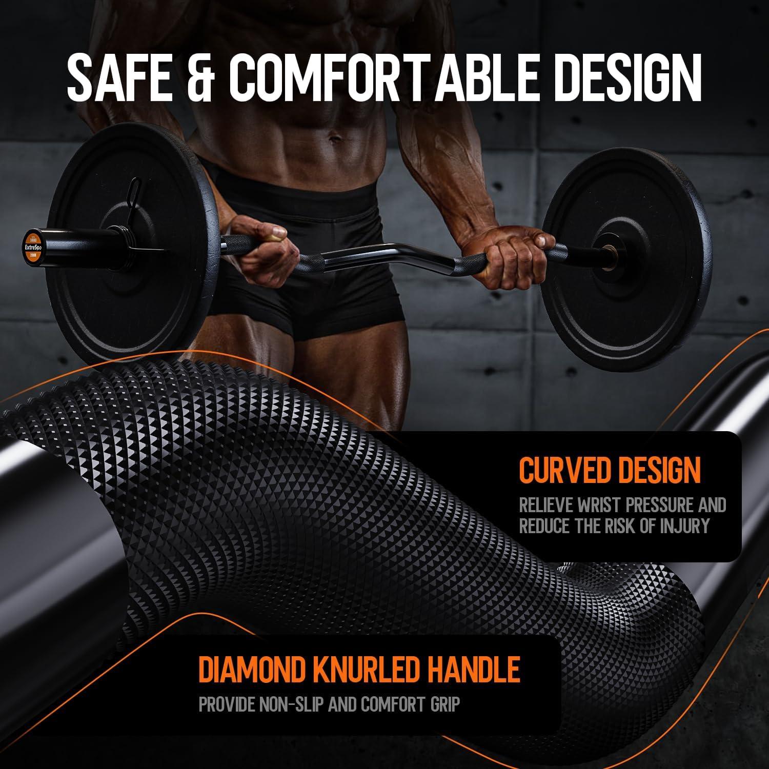 Barra Olímpica EZ Curl ExtreSpo 119.38 cm Cromada 500 kg