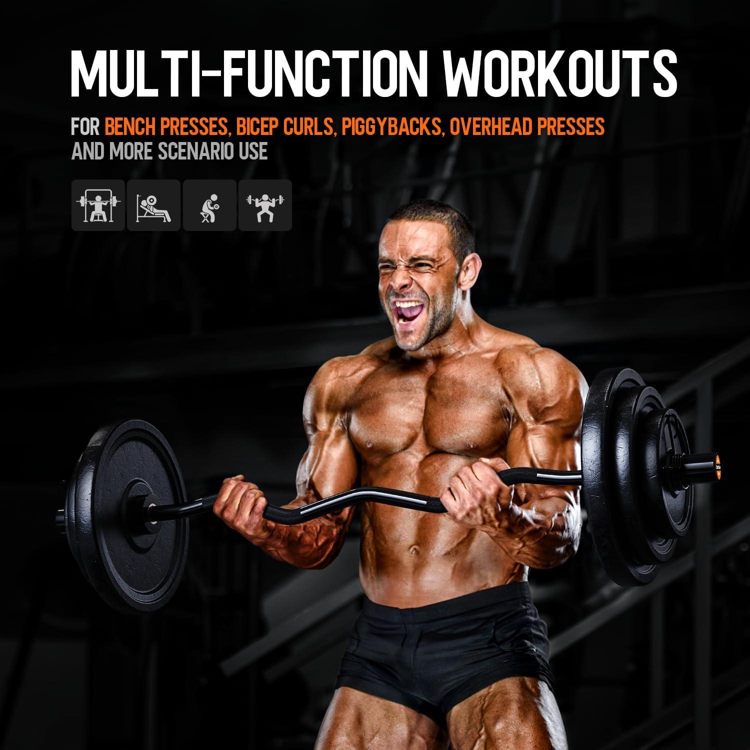 Barra Olímpica EZ Curl ExtreSpo 119.38 cm Cromada 500 kg