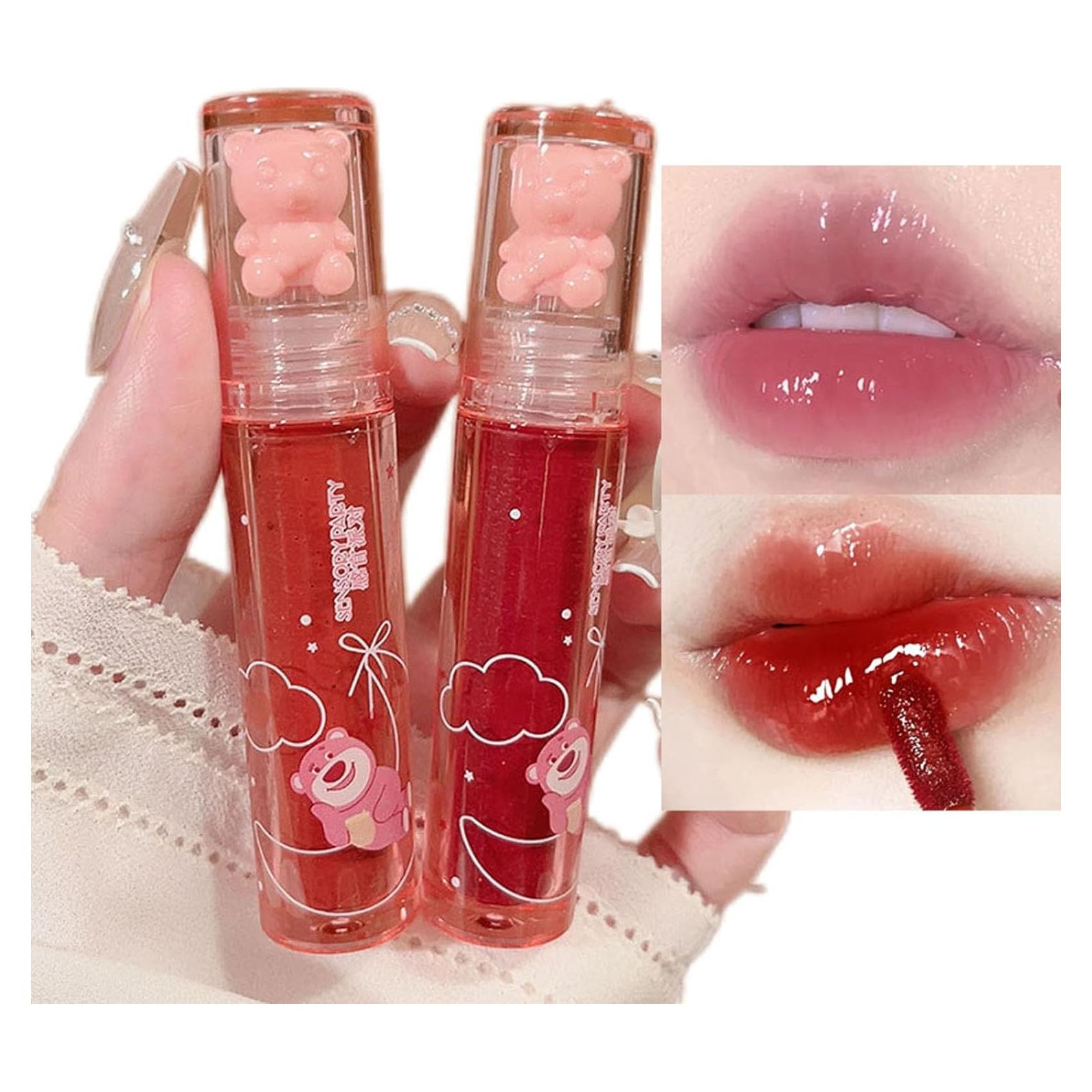Set 2 Pcs Brillo de Labios Oso Hidratante 31 ml Larga Duración
