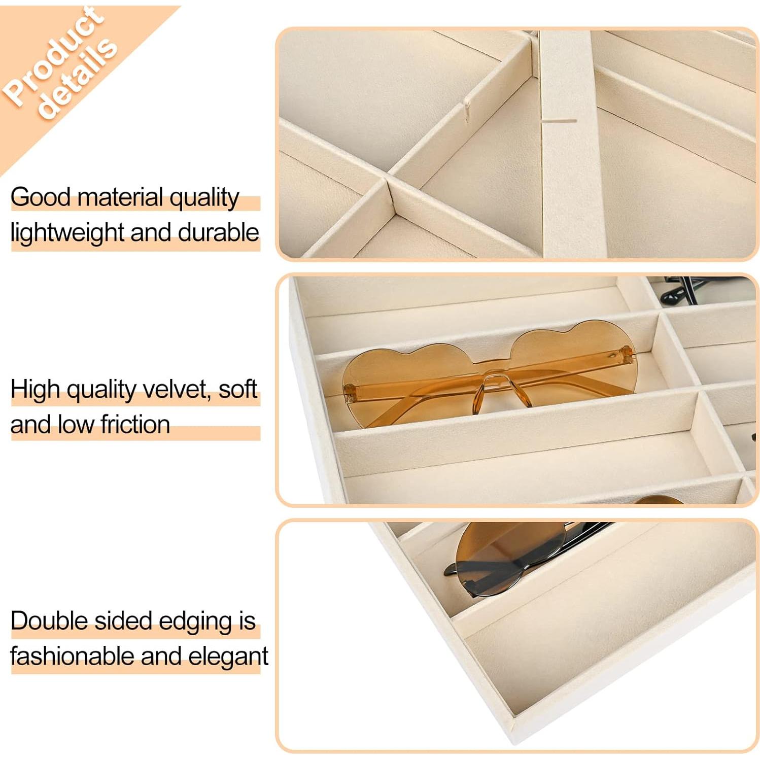 Organizador de Gafas Yoiemivy Beige - 3 Bandejas Apilables con 8 Rejillas