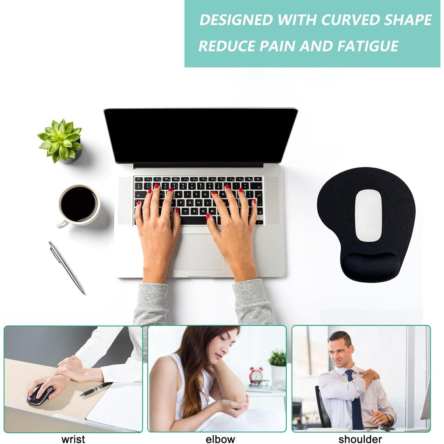 Alfombrilla de Ratón Ergonómica LIZPARE con Reposamuñecas - Negro, 2 Piezas