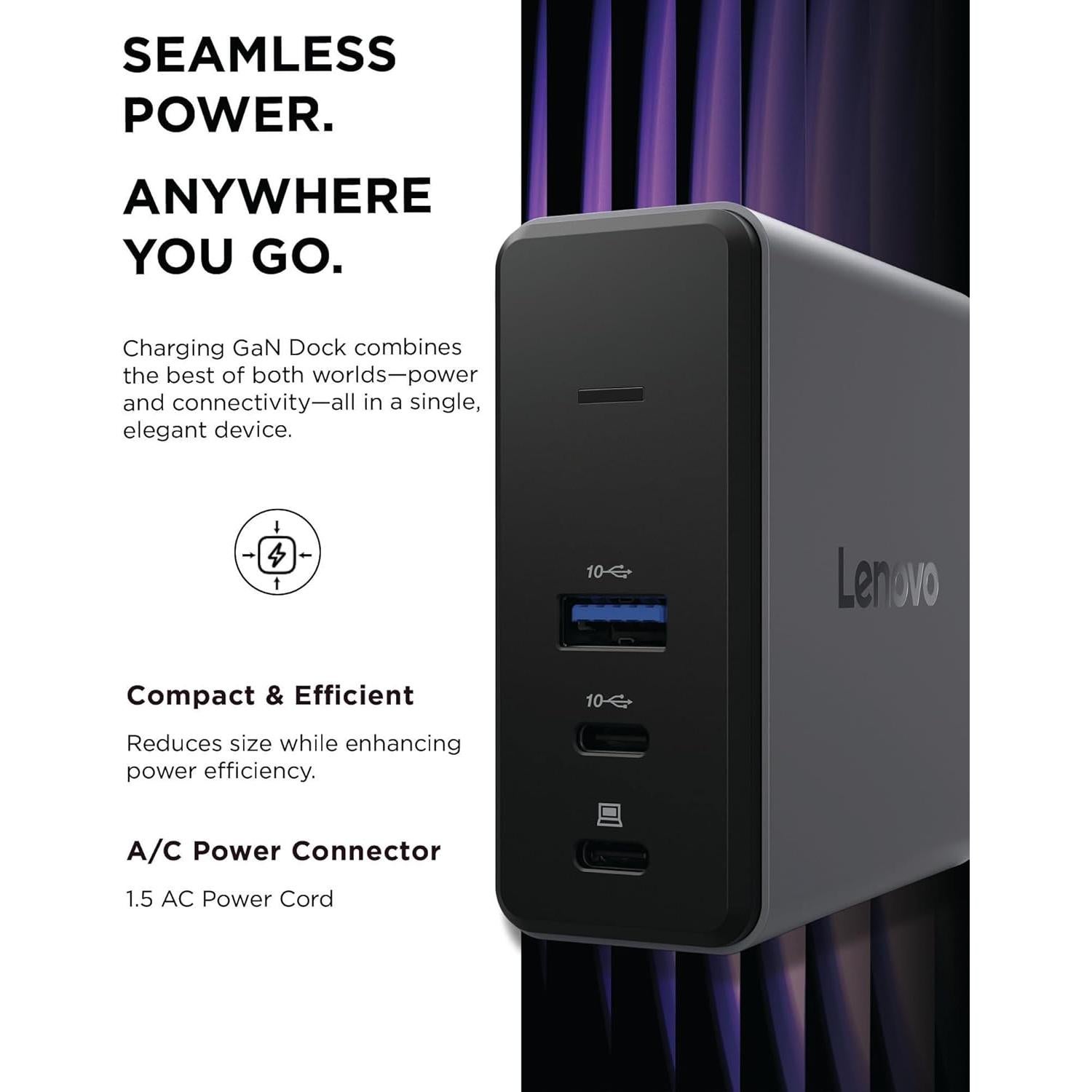 Dock de Carga GaN Lenovo 60W Multiport HDMI USB-C USB-A