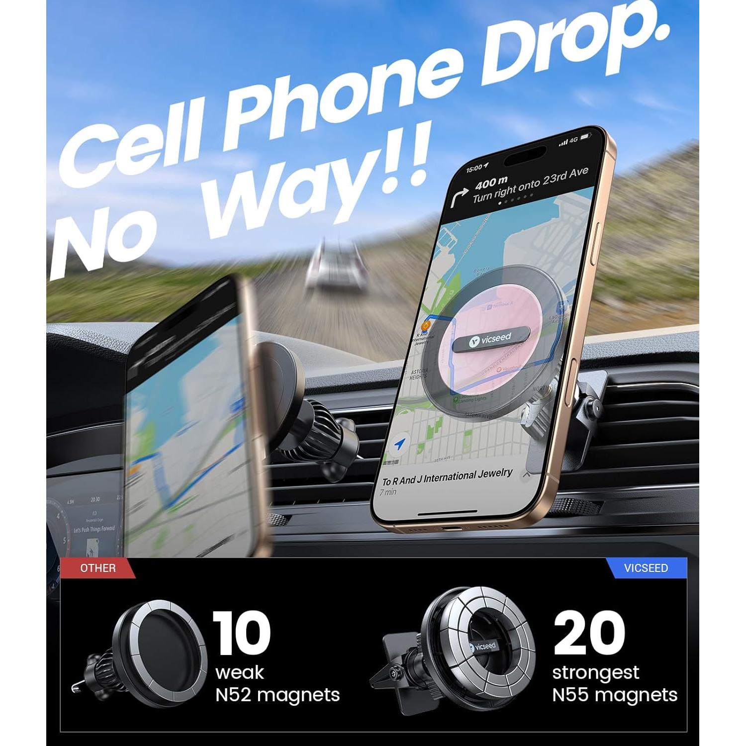 Soporte de Coche Magnético VICSEED MagSafe Rosa 360° Ajustable