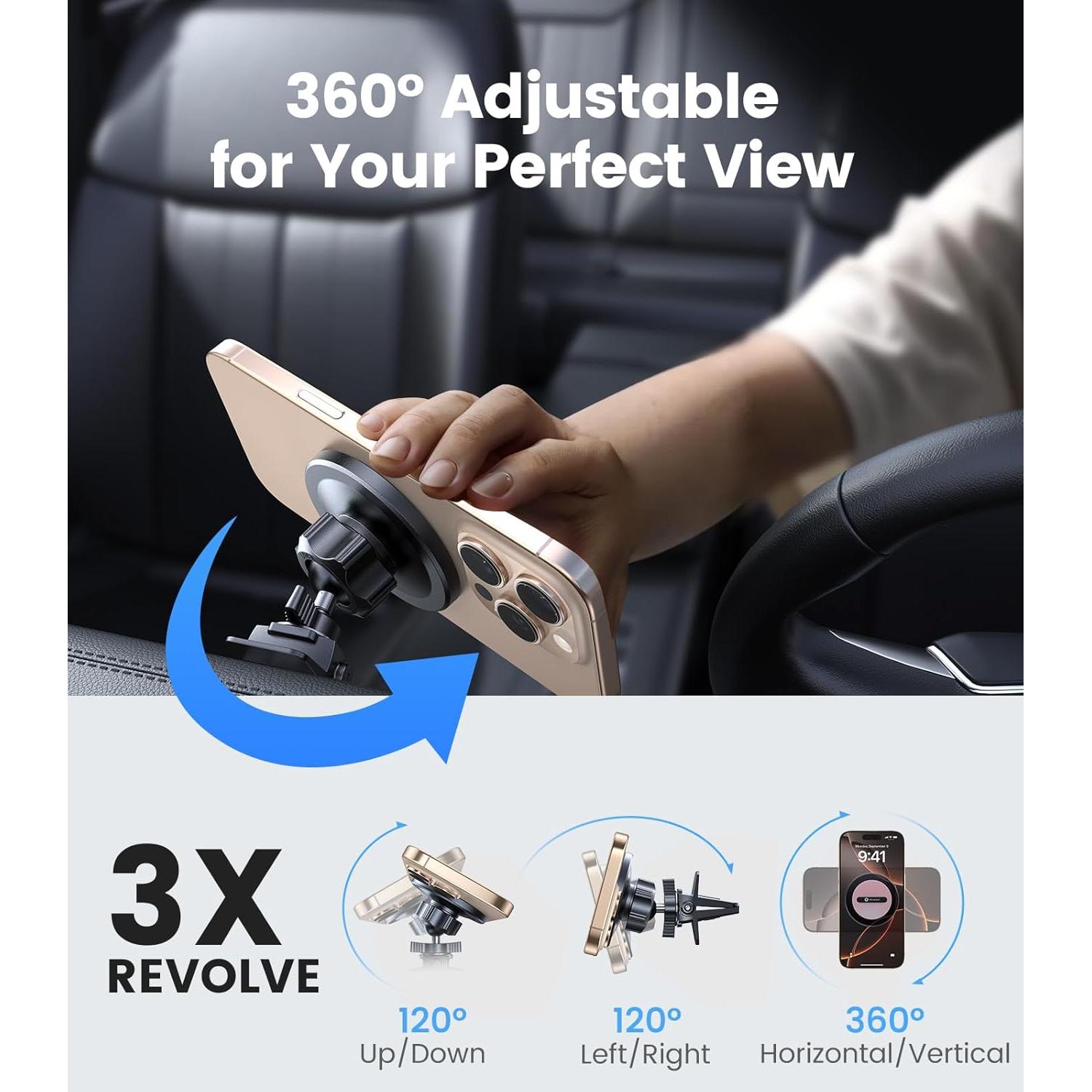 Soporte de Coche Magnético VICSEED MagSafe Rosa 360° Ajustable