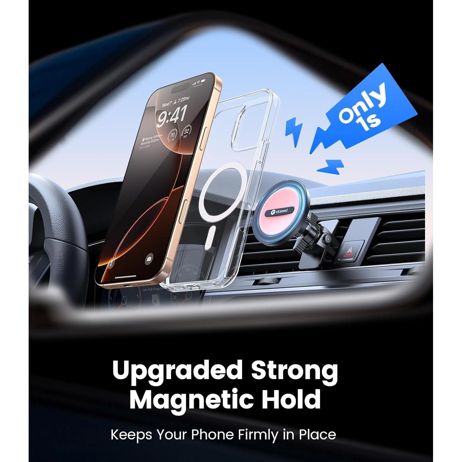 Soporte de Coche Magnético VICSEED MagSafe Rosa 360° Ajustable