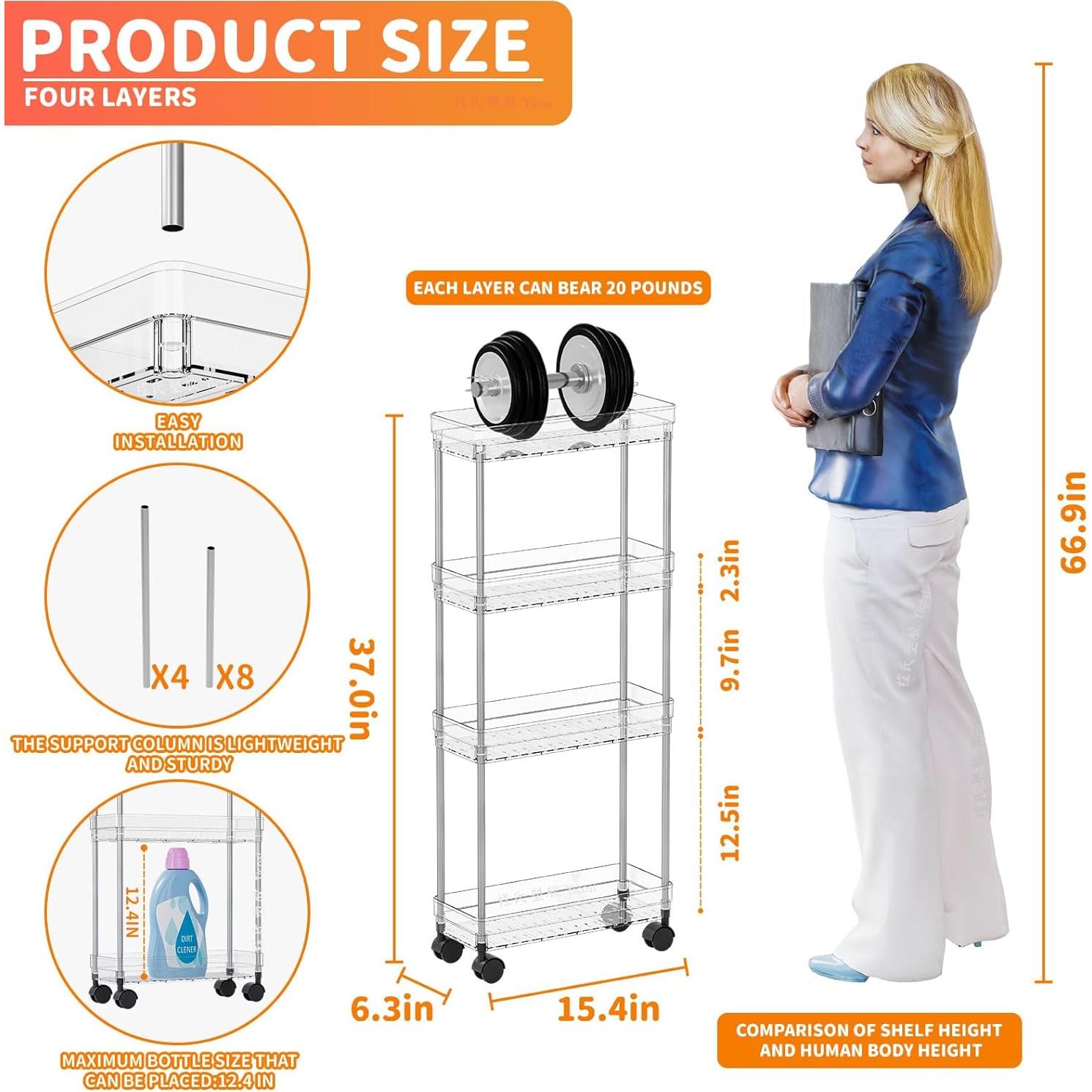 Carro de Almacenamiento Rodante Yieach 4 Niveles 16 cm Ancho