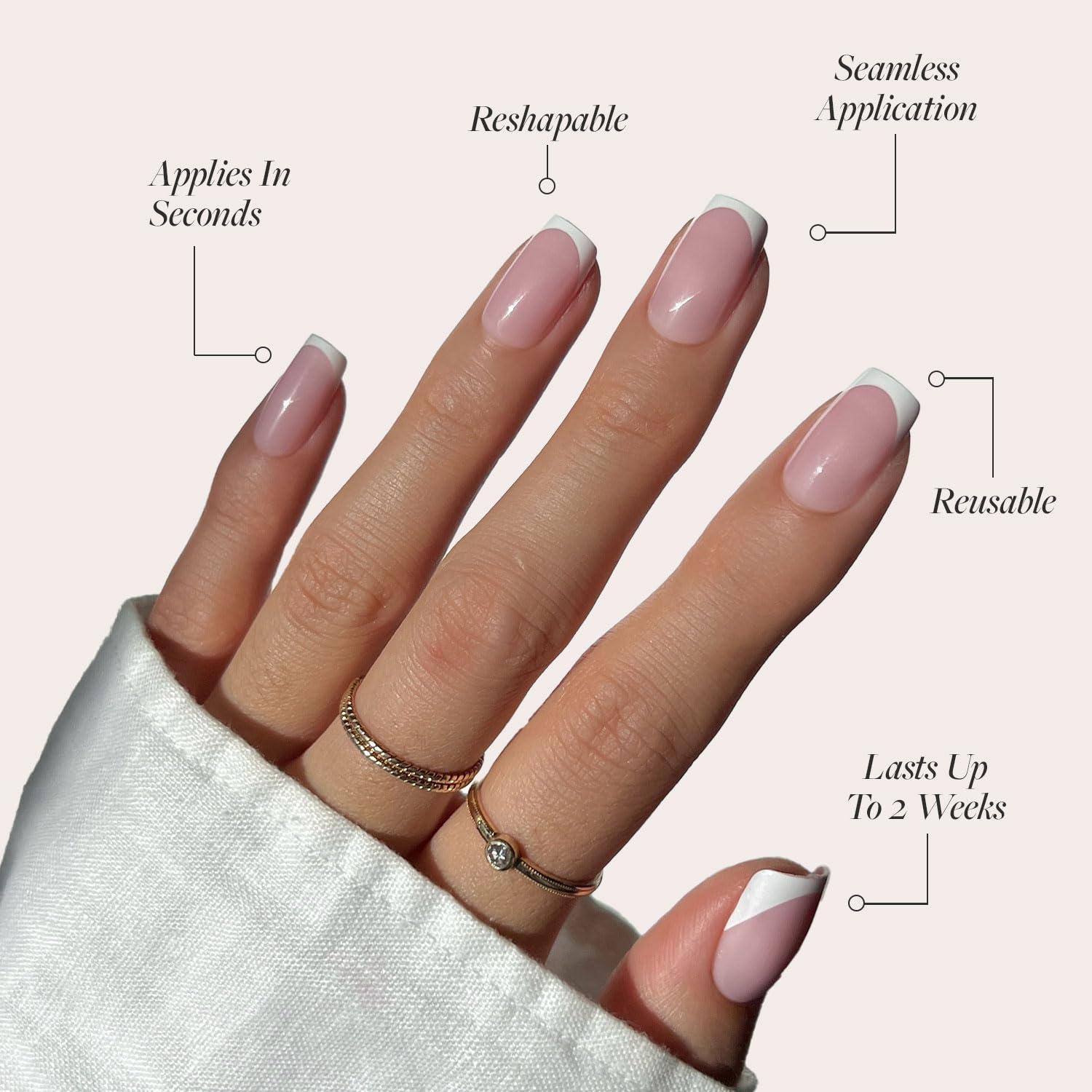 Uñas Postizas Glamnetic Francesas Elegantes - Kit 30 Uñas