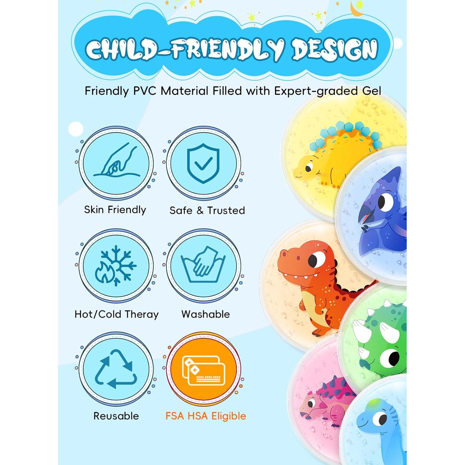 Paquetes de Hielo Reutilizables para Niños Dinosaurio - 6 Pcs