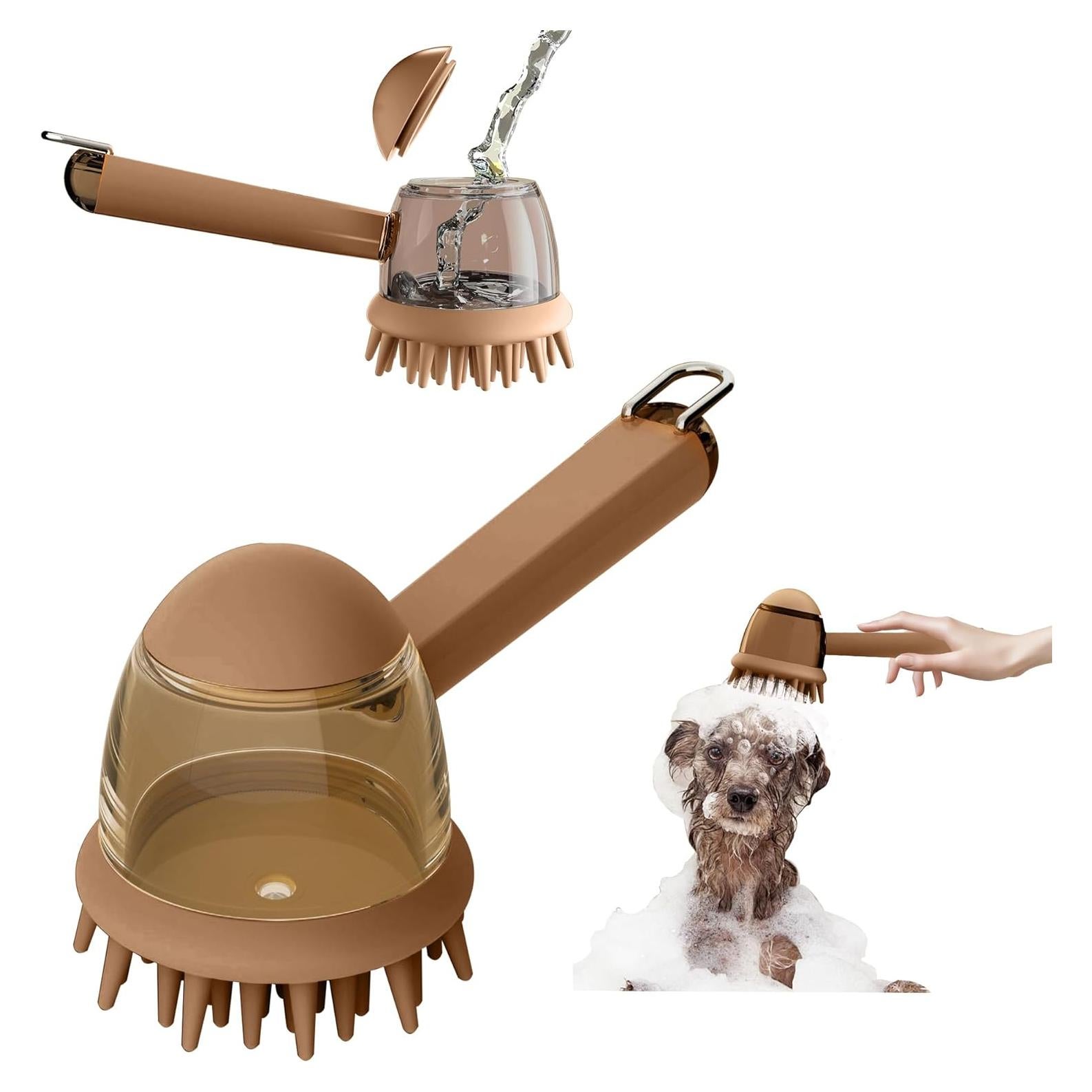 Cepillo de Baño para Mascotas - Dispensador de Champú Marrón