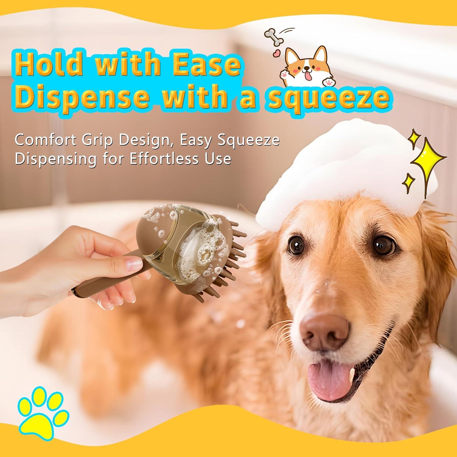 Cepillo de Baño para Mascotas - Dispensador de Champú Marrón