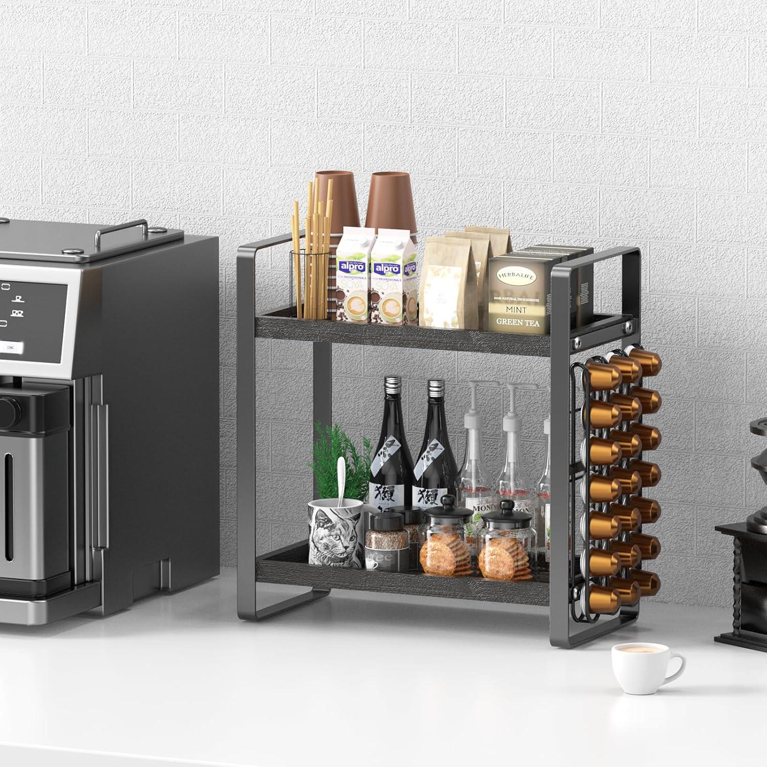 Organizador de Estación de Café LEMIKKLE 2 Niveles Negro