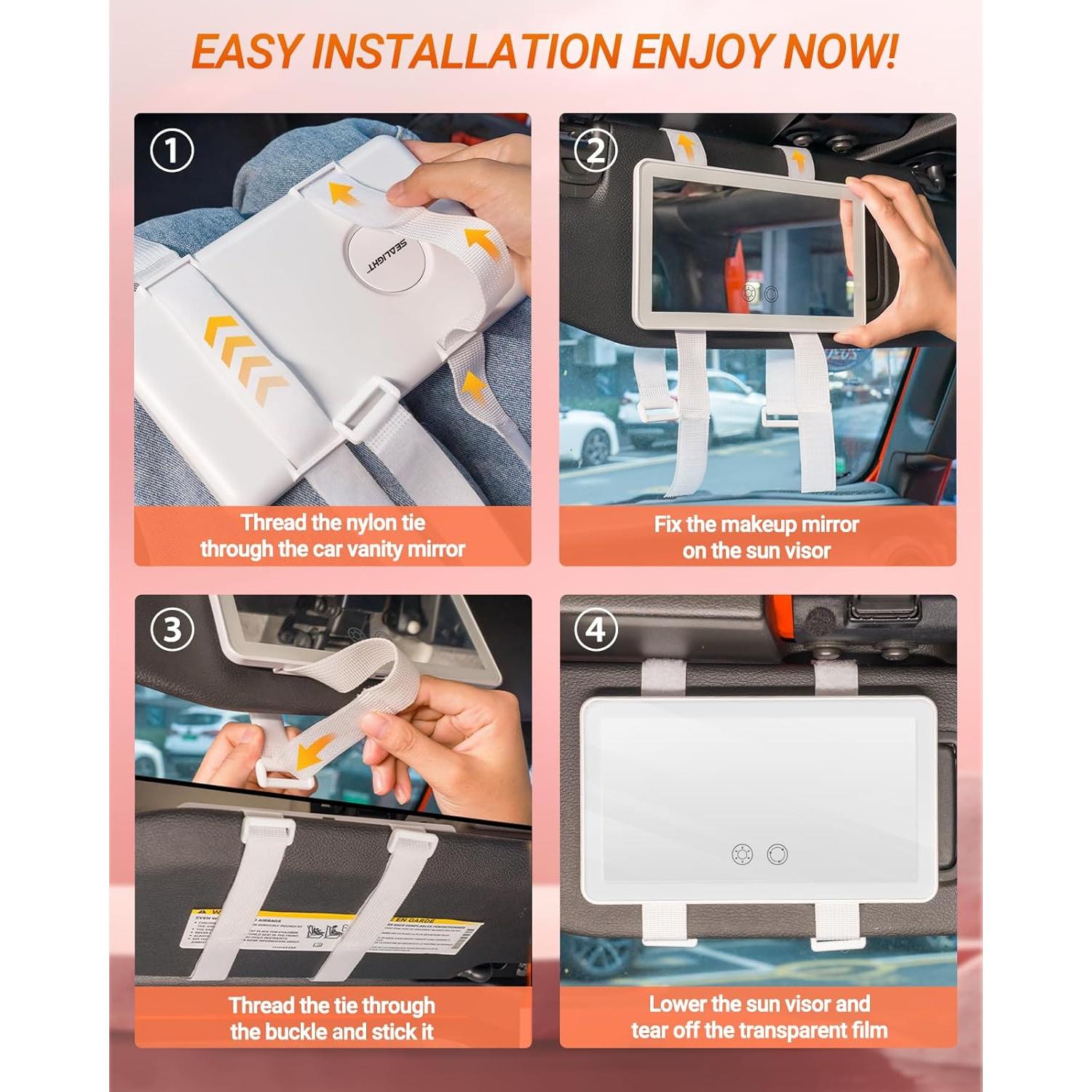 Espejo de Maquillaje de Coche SEALIGHT con Luz LED 20x11.5cm