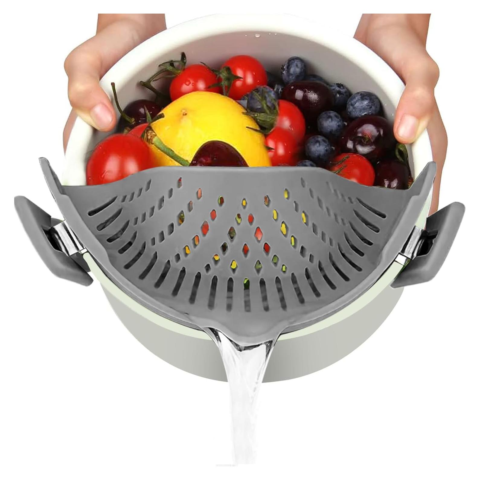 Colador Clip On Perwin de Silicona Gris Resistente al Calor