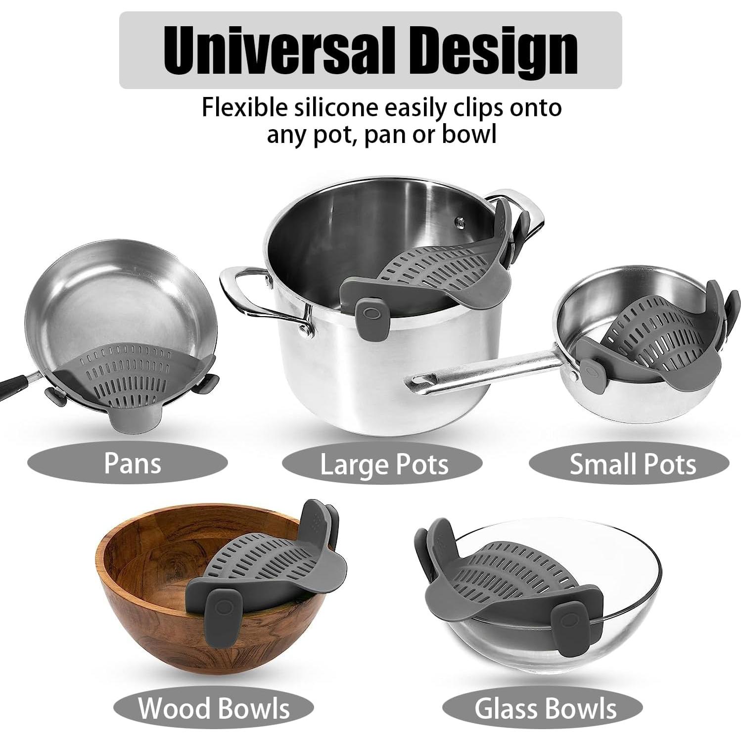 Colador Clip On Perwin de Silicona Gris Resistente al Calor