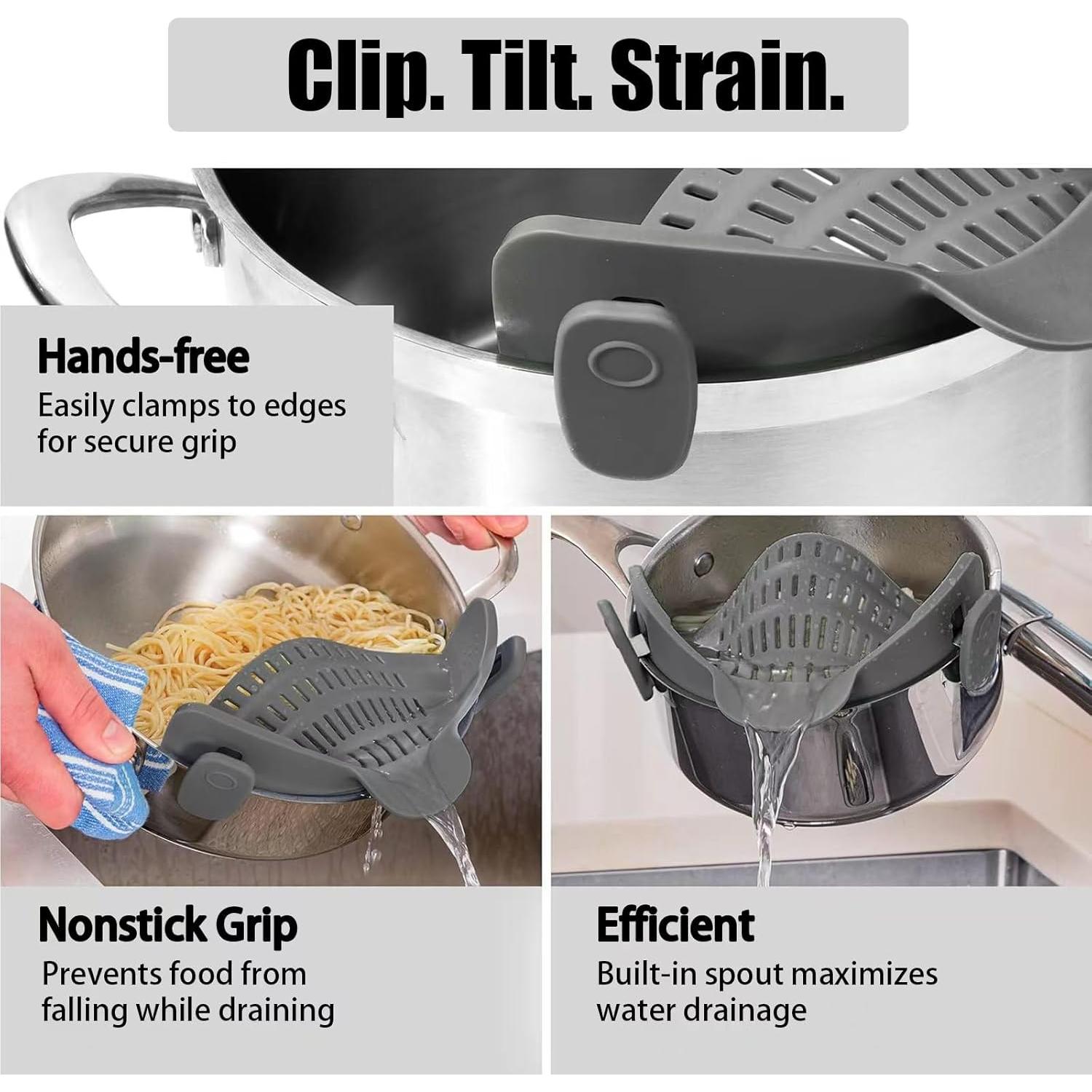 Colador Clip On Perwin de Silicona Gris Resistente al Calor