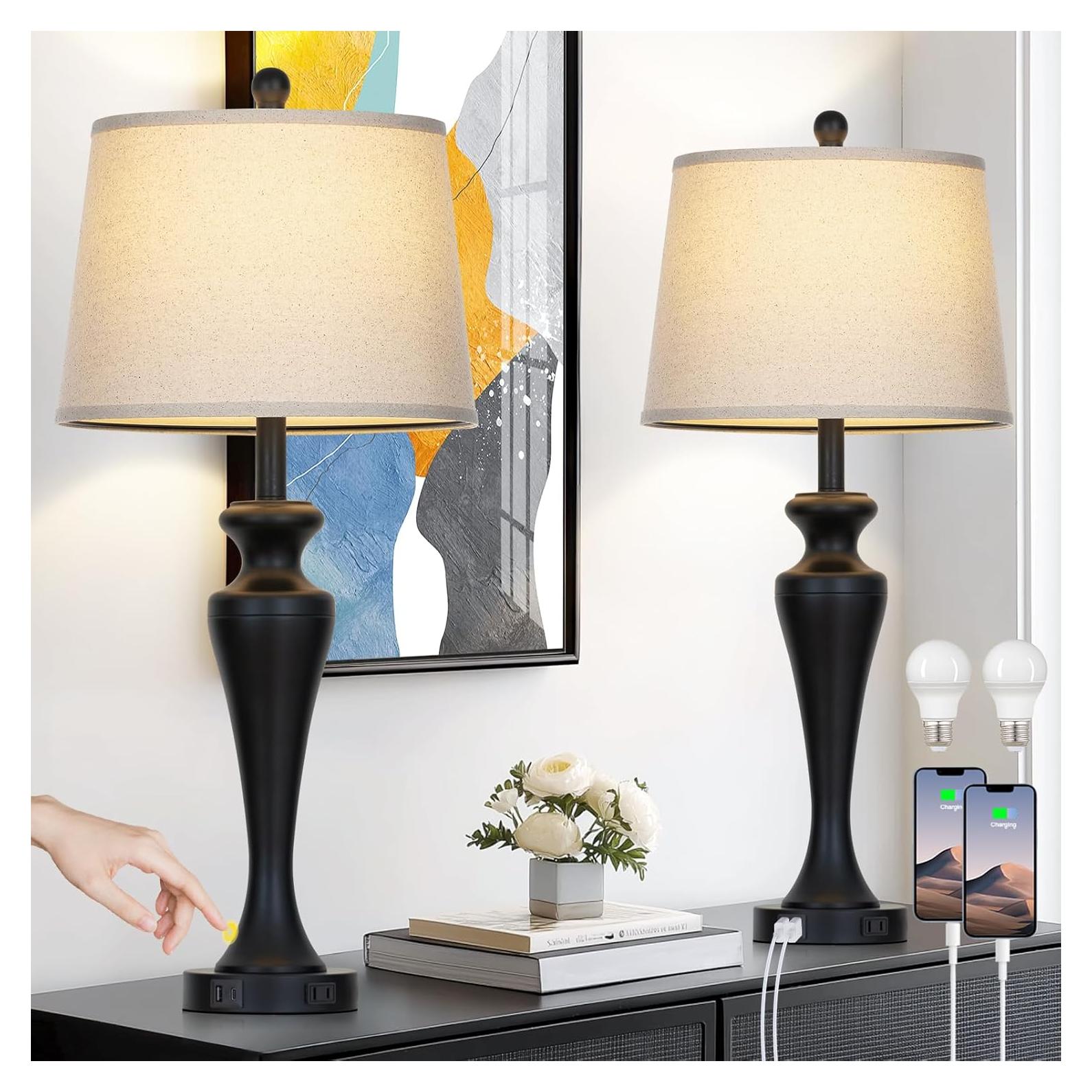 Juego de 2 Lámparas de Mesa Negras Luxeflow 76.2 cm Táctiles