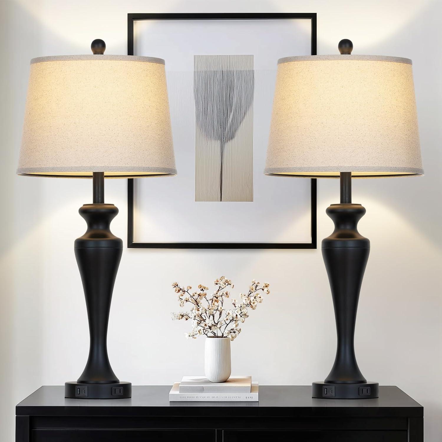 Juego de 2 Lámparas de Mesa Negras Luxeflow 76.2 cm Táctiles