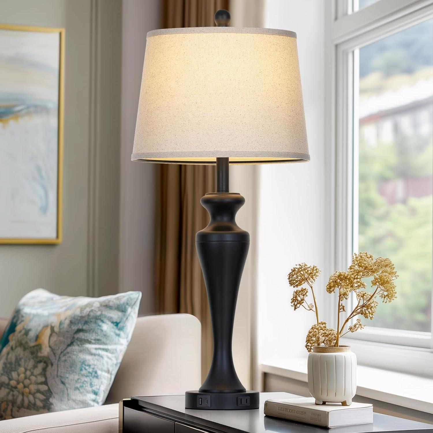 Juego de 2 Lámparas de Mesa Negras Luxeflow 76.2 cm Táctiles