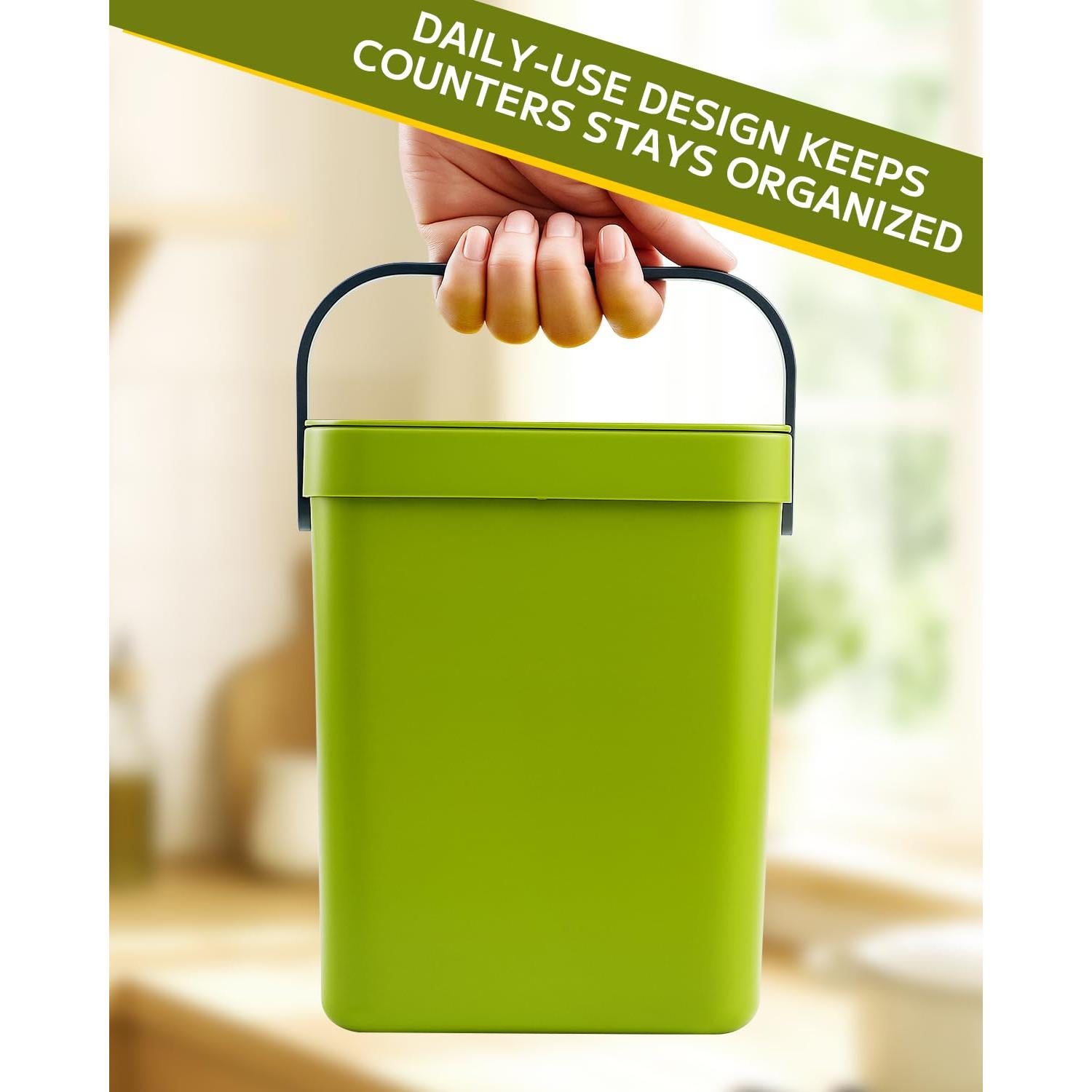 Cesto de Desechos de Cocina Comtar 3L Verde con Ganchos