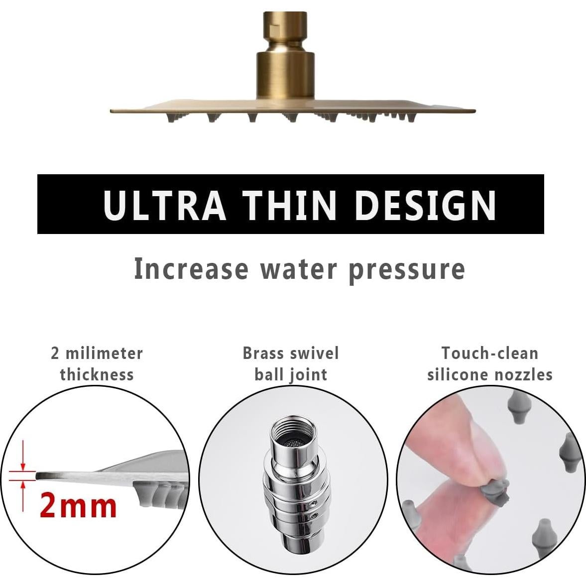 Cabezal de Ducha de Lluvia 15 cm BSTIIU Oro Cepillado Acero Inoxidable