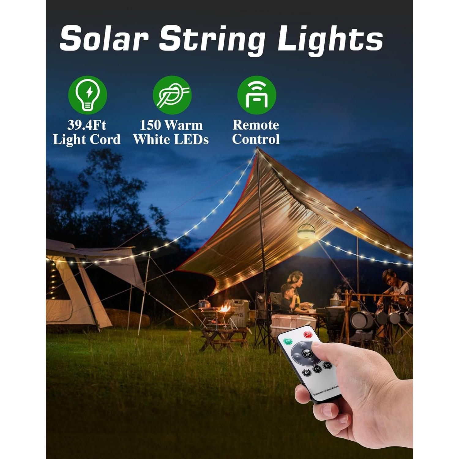 Luces de Camping Solares Anpro 12m 150LEDs Recargables USB