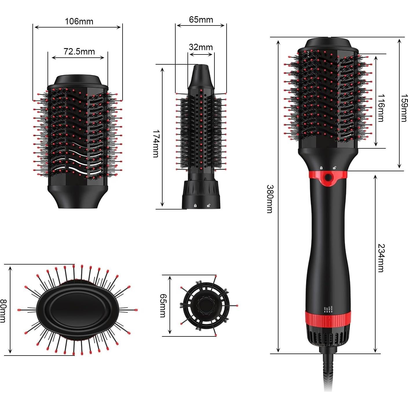 Cepillo Secador de Cabello 1200W Jiangxi SM-5308I Negro Rojo