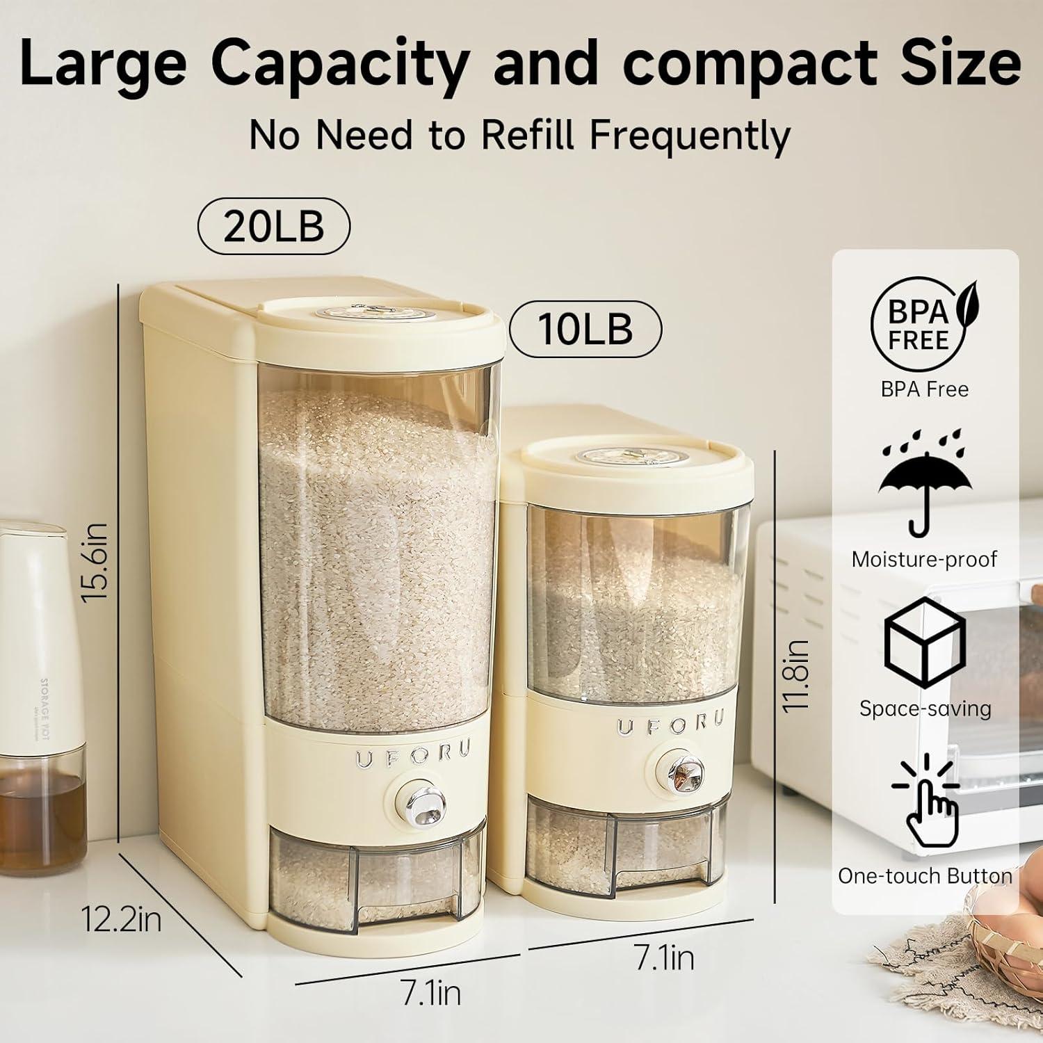 Dispensador de Arroz UFORU 10 kg con Taza Medidora y Sellado