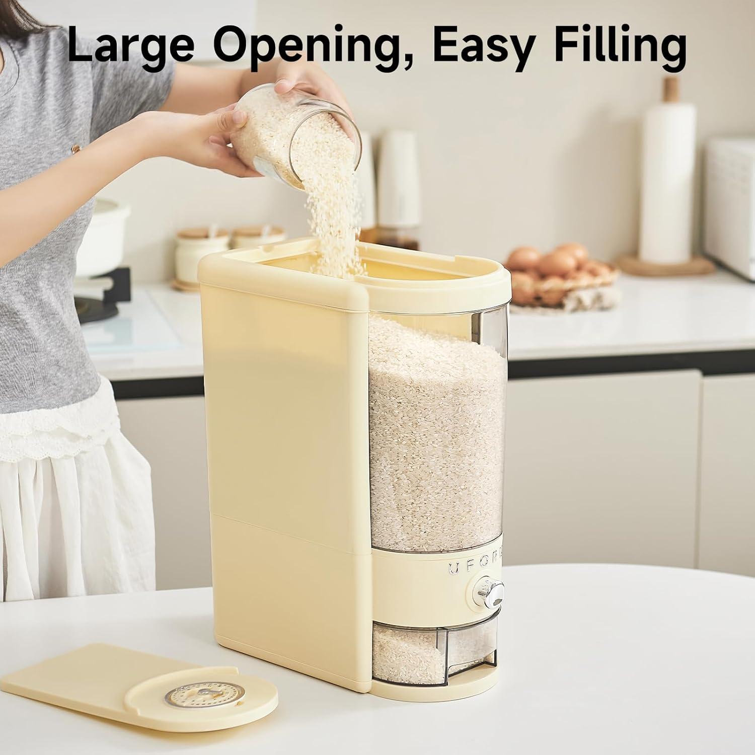 Dispensador de Arroz UFORU 10 kg con Taza Medidora y Sellado