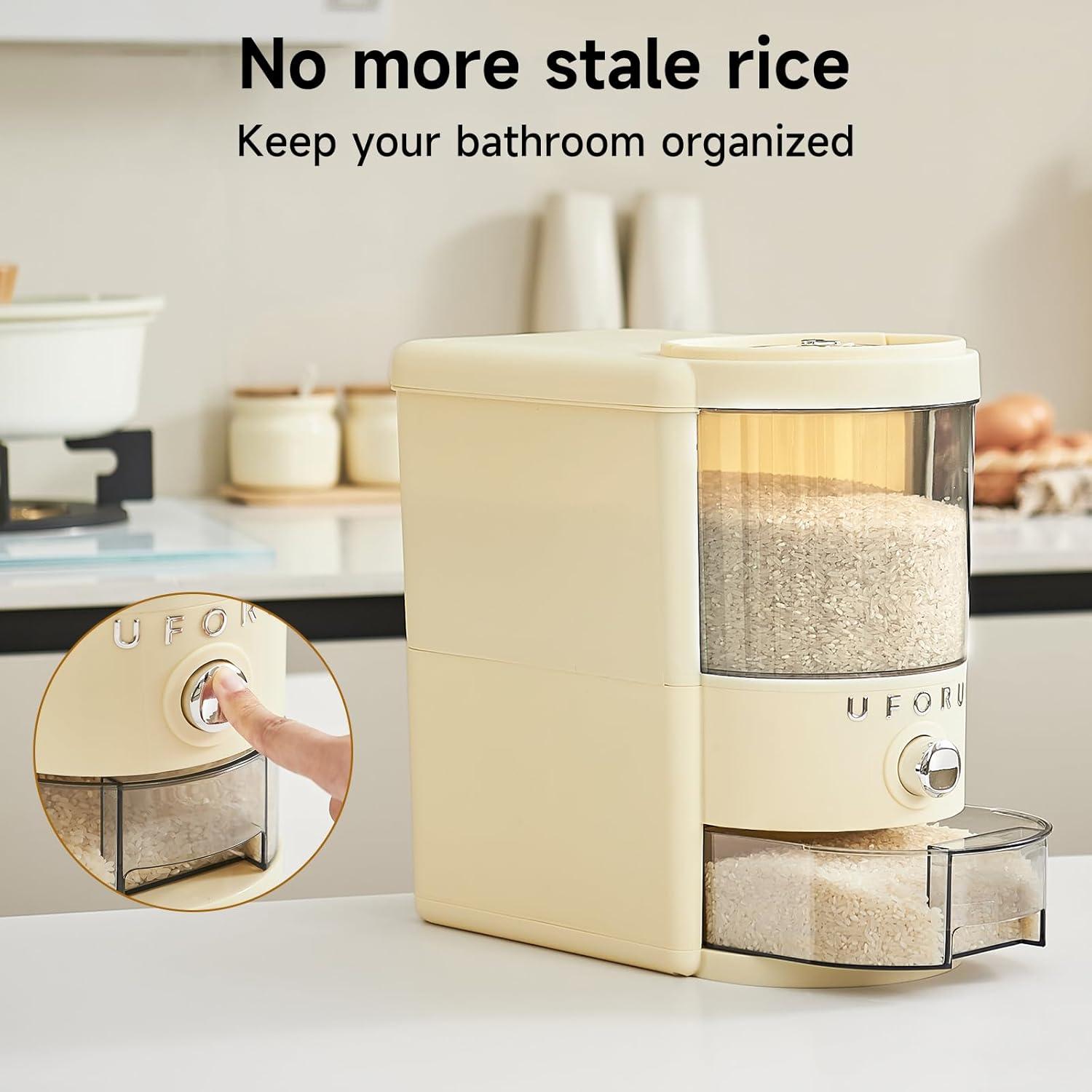 Dispensador de Arroz UFORU 10 kg con Taza Medidora y Sellado