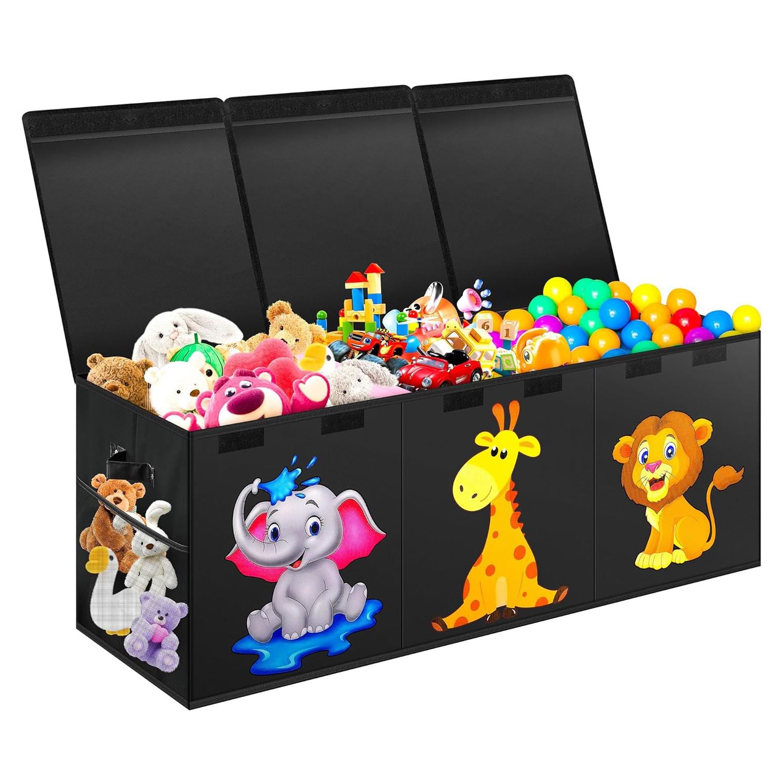 Extra Large Toy Box, Collapsible Storage Organizer with Lids, Cute Animals Toybox for Boys Girls, 40"x14"x16" Kids Toy Chest Sturdy Storage Boxes for Living Room Bedroom Playroom Nursery