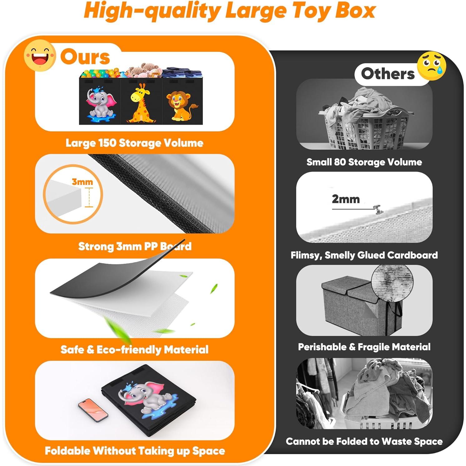 Extra Large Toy Box, Collapsible Storage Organizer with Lids, Cute Animals Toybox for Boys Girls, 40"x14"x16" Kids Toy Chest Sturdy Storage Boxes for Living Room Bedroom Playroom Nursery