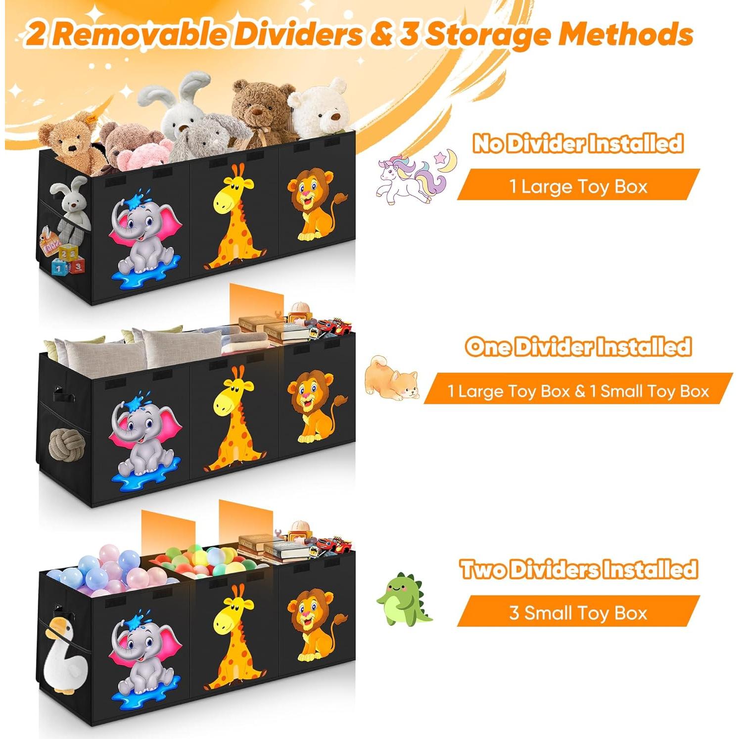 Extra Large Toy Box, Collapsible Storage Organizer with Lids, Cute Animals Toybox for Boys Girls, 40"x14"x16" Kids Toy Chest Sturdy Storage Boxes for Living Room Bedroom Playroom Nursery