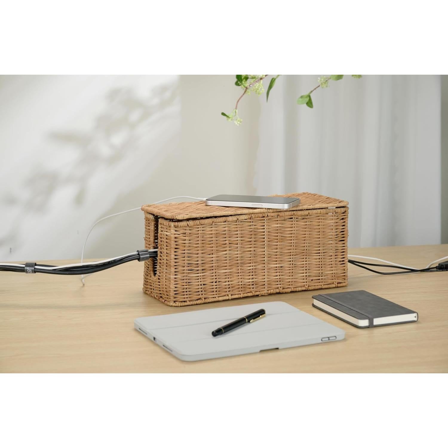 Caja Organizadora de Cables PEMAR de Mimbre Natural 33x14.5cm