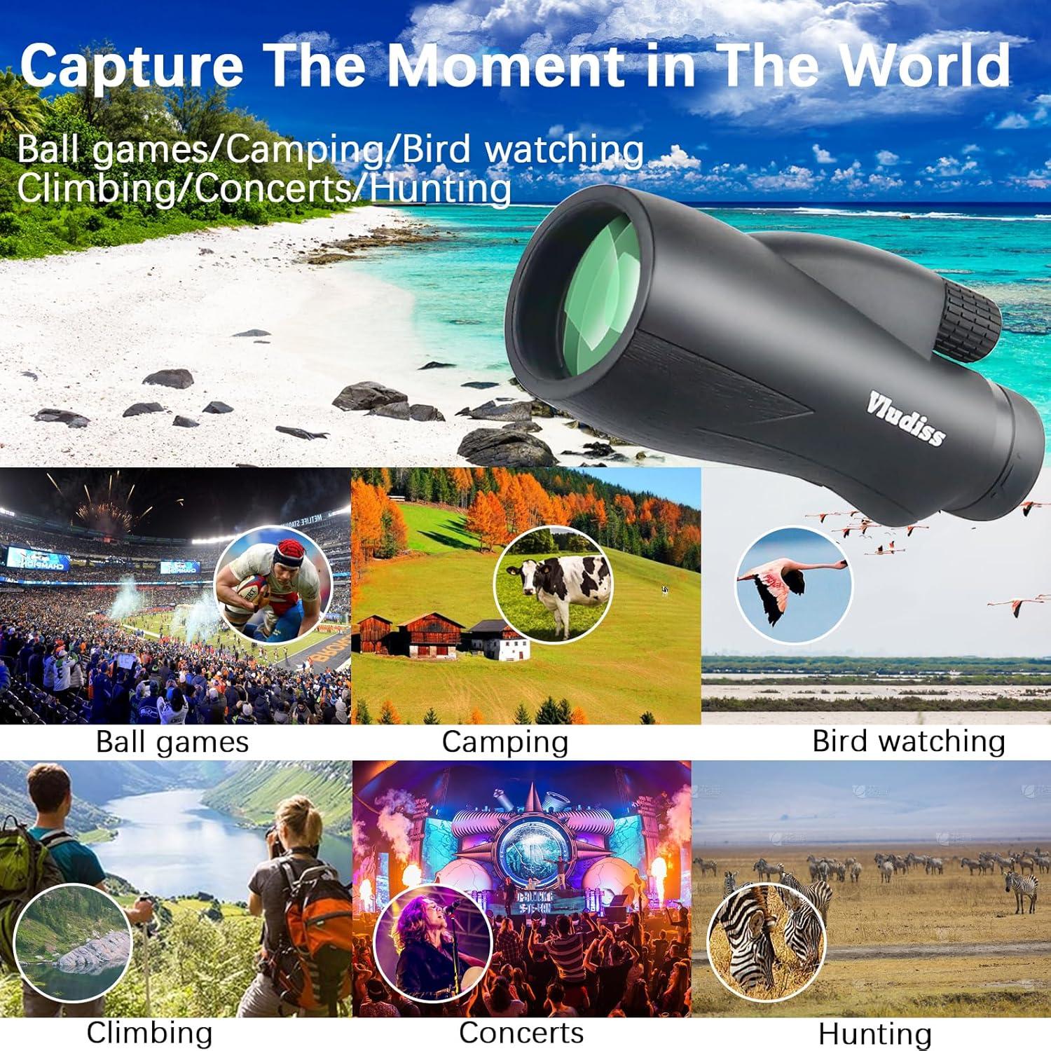 Telescopio Monocular 12X60 Vludiss con Soporte Smartphone y Trípode