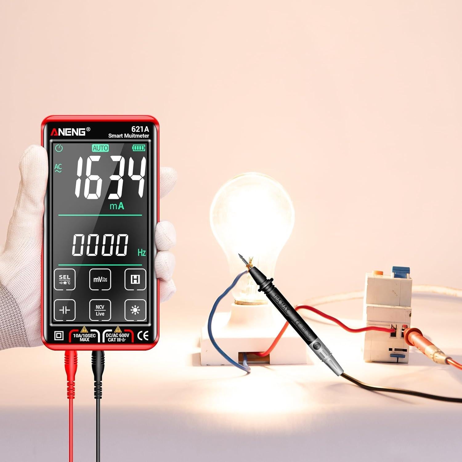 Multímetro Digital ANENG 621A Táctil 9999 Cuentas Recargable